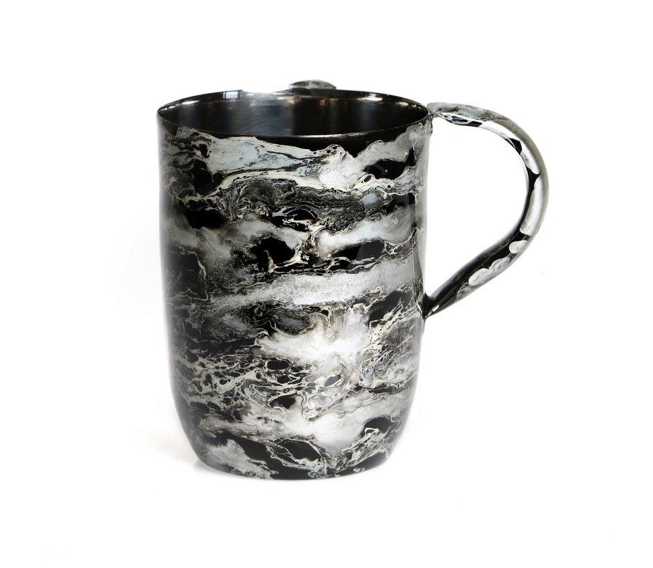 Stainless Steel Netilat Yadayim Wash Cup - Black and Silver Cloud Design