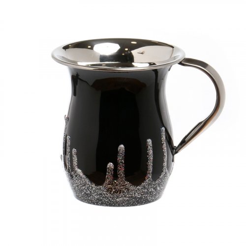 Stainless Steel Netilat Yadayim Wash Cup  Black with Frosted Silver Icicles