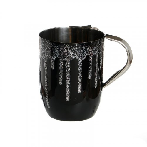 Stainless Steel Netilat Yadayim Wash Cup – Black with Frosted Silver Splash
