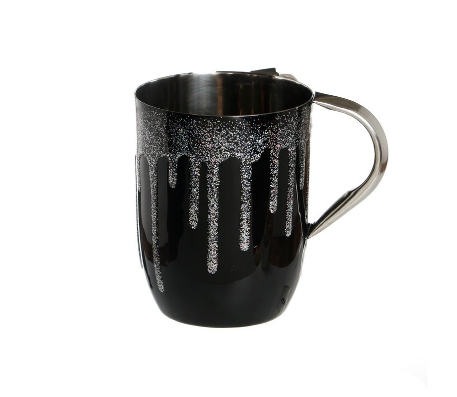 Stainless Steel Netilat Yadayim Wash Cup – Black with Frosted Silver Splash