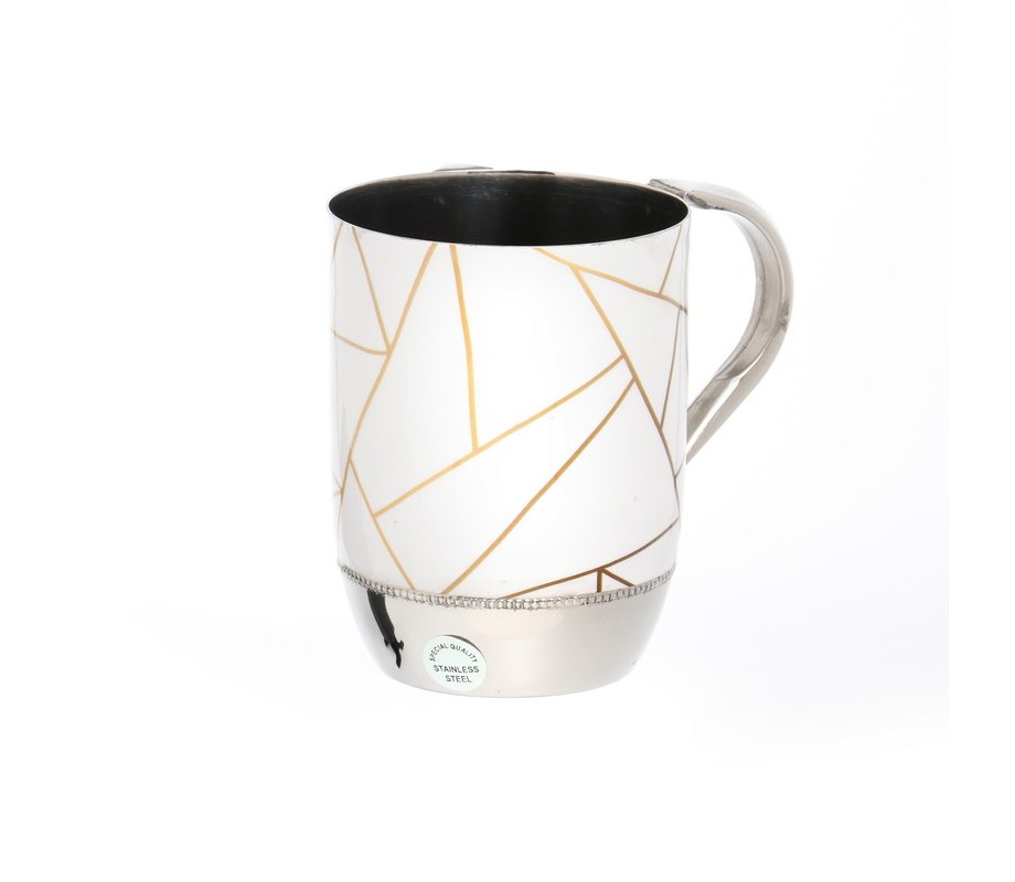Stainless Steel Netilat Yadayim Wash Cup – Gold Triangle Design on White
