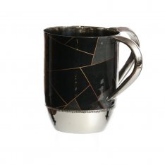 Stainless Steel Netilat Yadayim Wash Cup – Two Tone - Geometric Design on Black