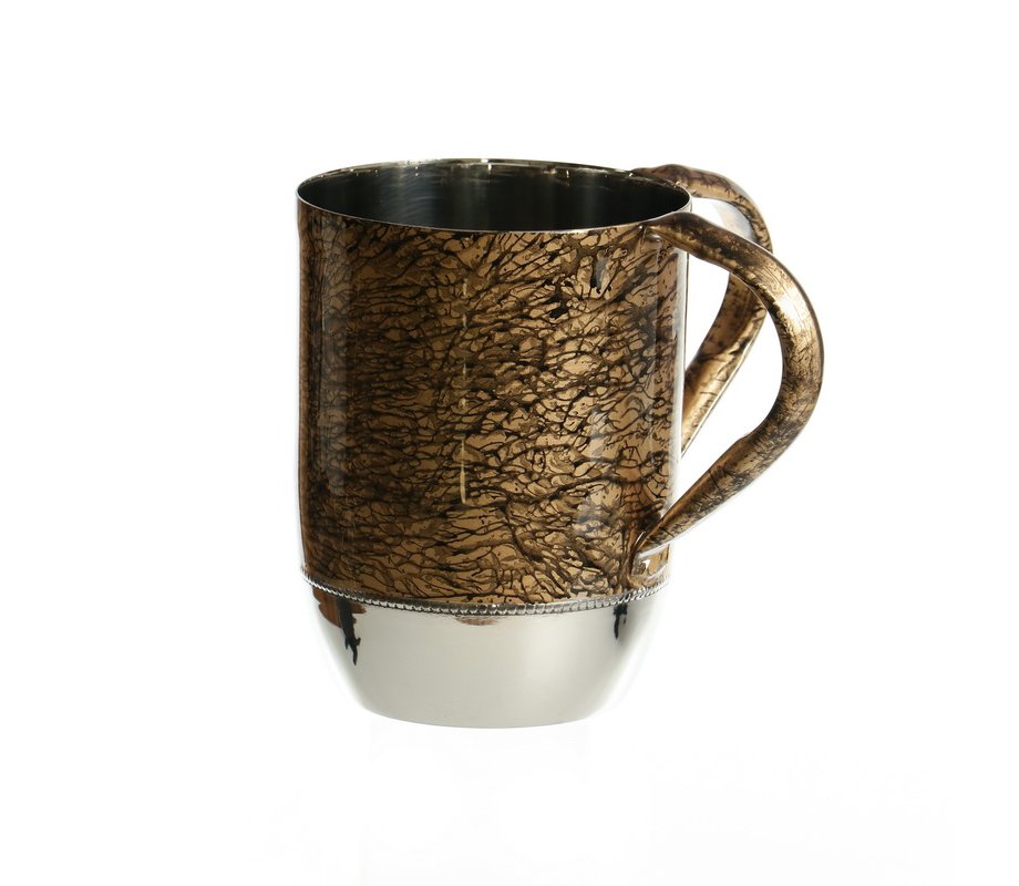 Stainless Steel Netilat Yadayim Wash Cup – Two Tone Gold with Black Streaks