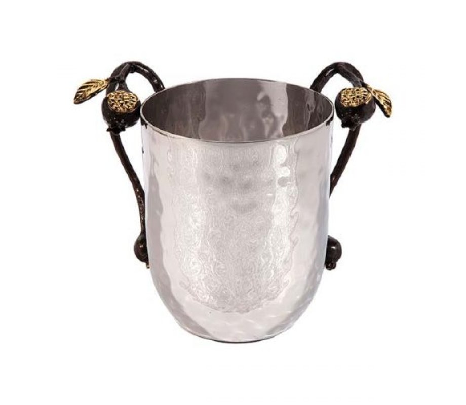 Stainless Steel Netilat Yadayim Wash Cup with Copper Pomegranates - Yair Emanuel