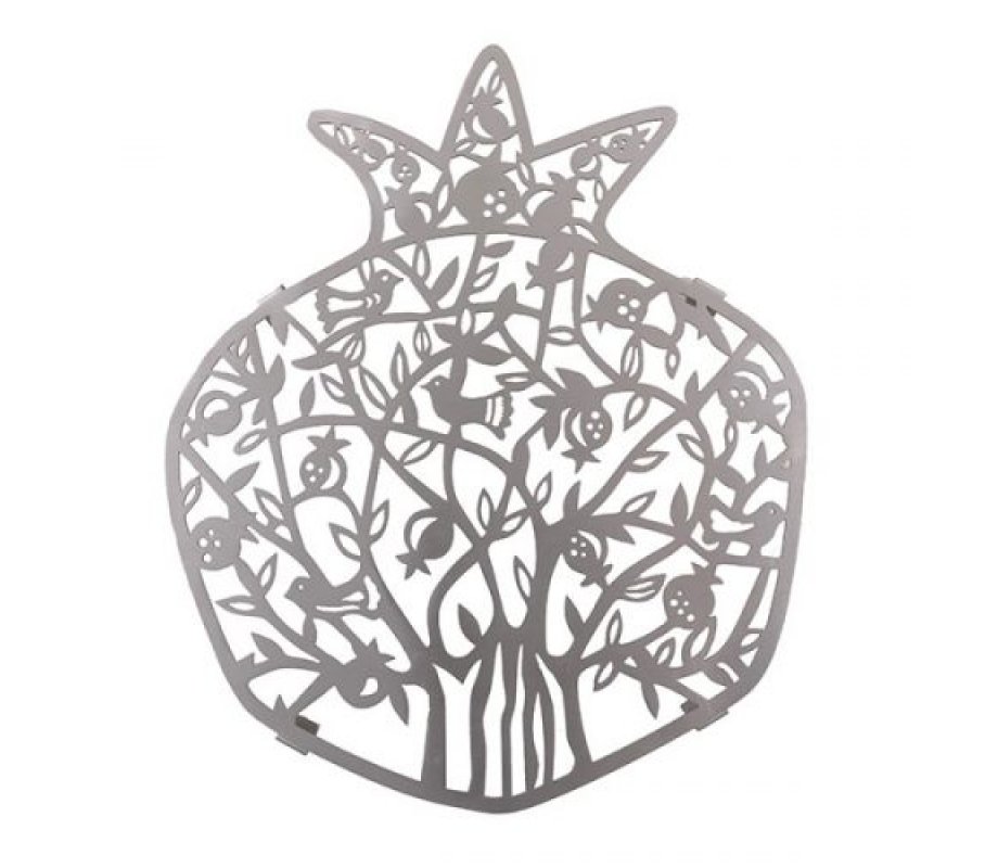 Stainless Steel Trivet Pot Holder with Birds and Pomegranates - Yair Emanuel