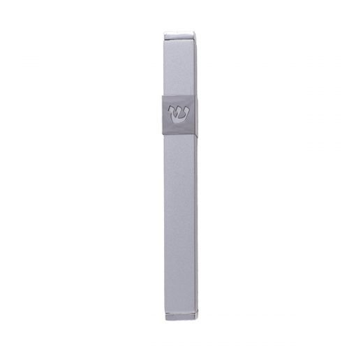 Stainless Street Mezuzah Case with Cutout Shin Letter, Matte Silver - Yair Emanuel