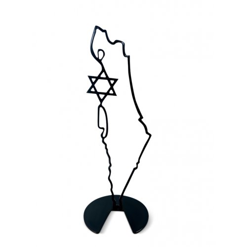 Stand-Alone Table Sculpture, Map of Israel Outline with Star of David - Iris Design
