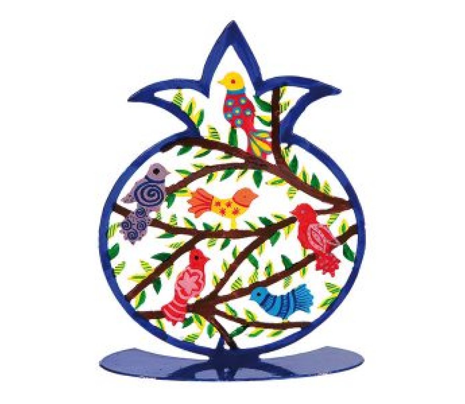 Standing Table Sculpture with Pomegranate Outline, Small Birds Inside - Yair Emanuel