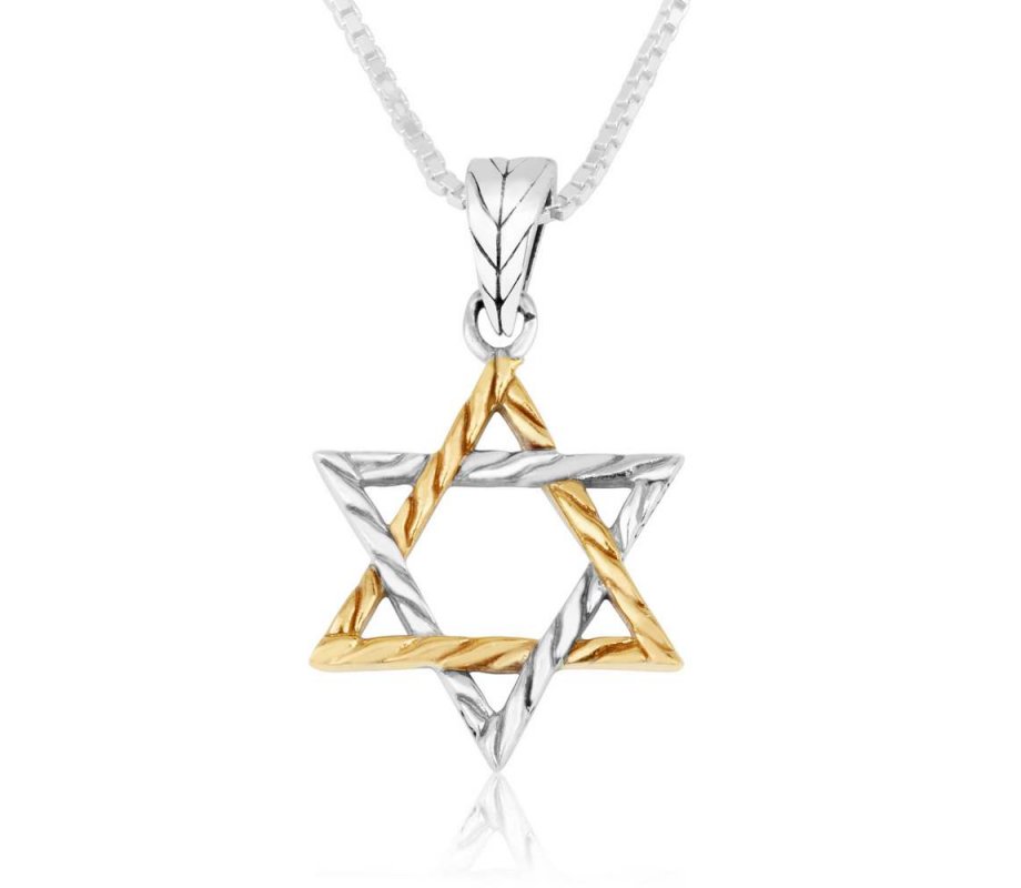 Star of David Braided Pendant Necklace in a Two Tone – Sterling Silver and Gold Plate