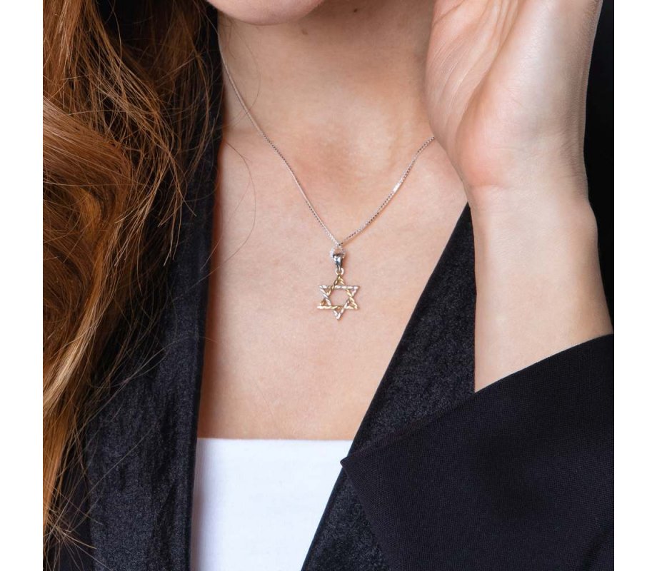 Star of David Braided Pendant Necklace in a Two Tone – Sterling Silver and Gold Plate