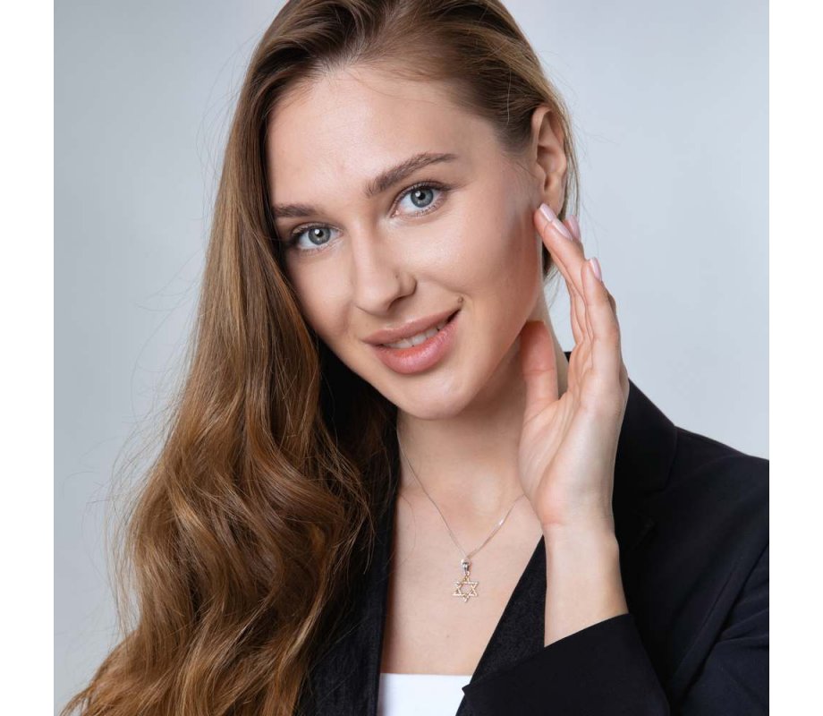 Star of David Braided Pendant Necklace in a Two Tone – Sterling Silver and Gold Plate