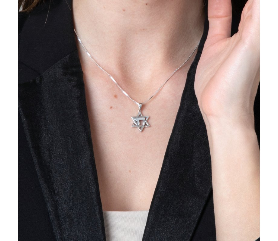 Star of David Pendant Enclosing CHAI Letters – Sterling Silver Necklace