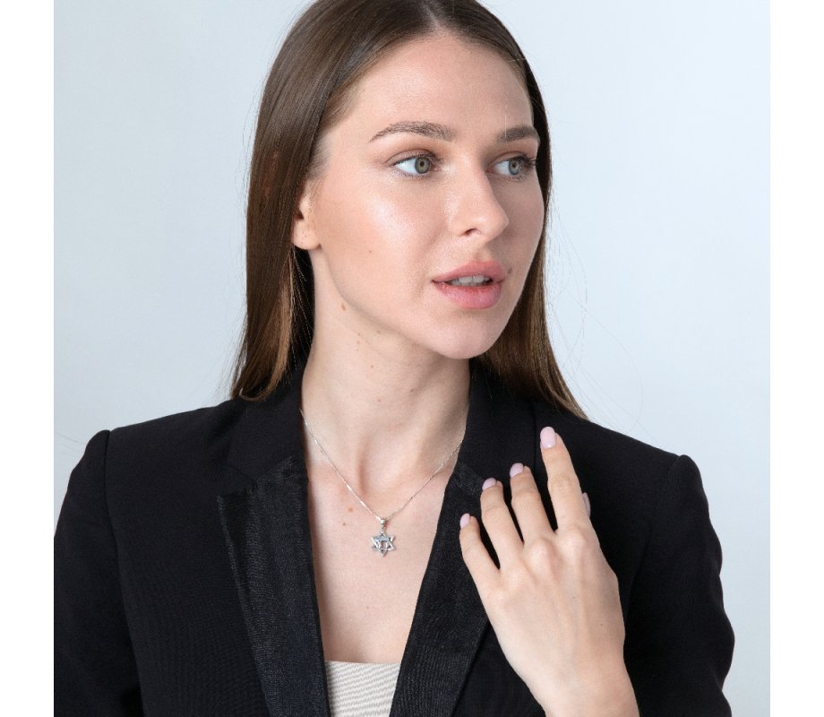 Star of David Pendant Enclosing CHAI Letters – Sterling Silver Necklace