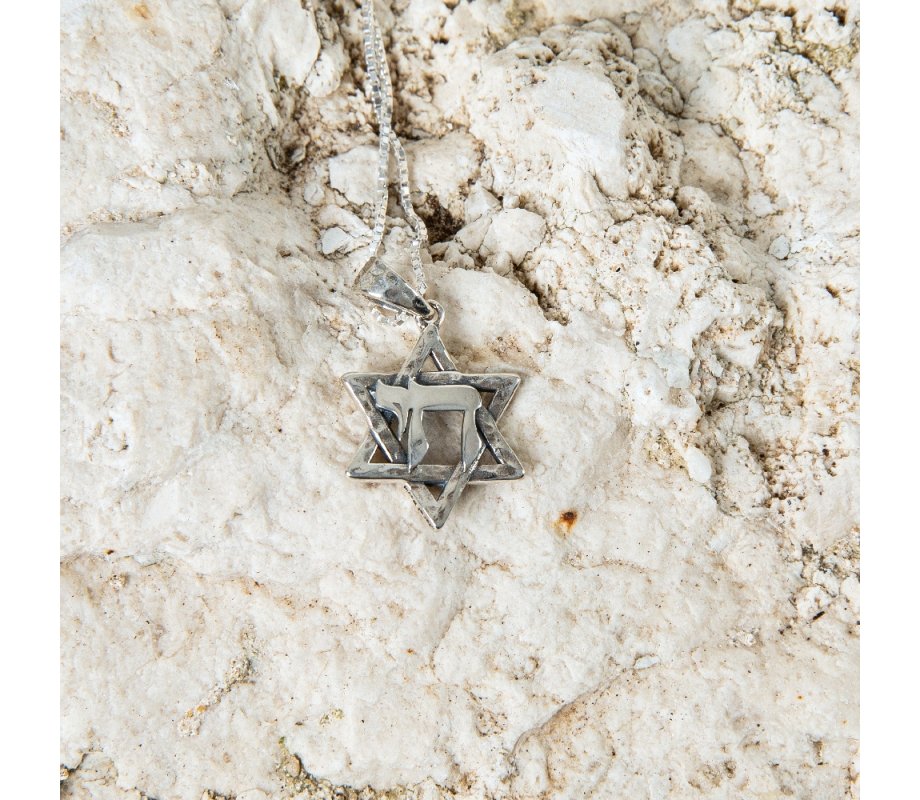 Star of David Pendant Enclosing CHAI Letters – Sterling Silver Necklace