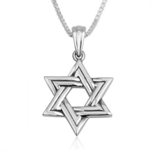 Star of David Pendant Necklace, Double Outline - Sterling Silver