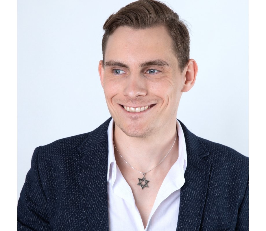 Star of David Pendant with Bead and Smooth Design - Sterling Silver Necklace