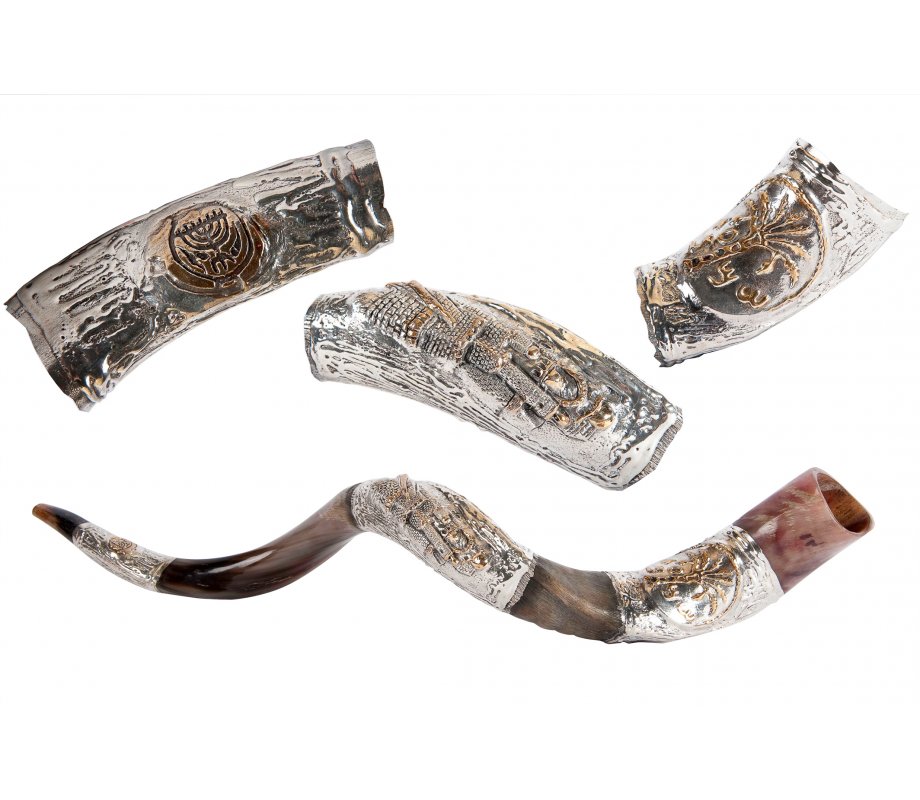 Sterling Silver Decorated Yemenite Shofar - Date Palm Coin