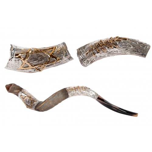 Sterling Silver Decorated Yemenite Shofar - Leaf