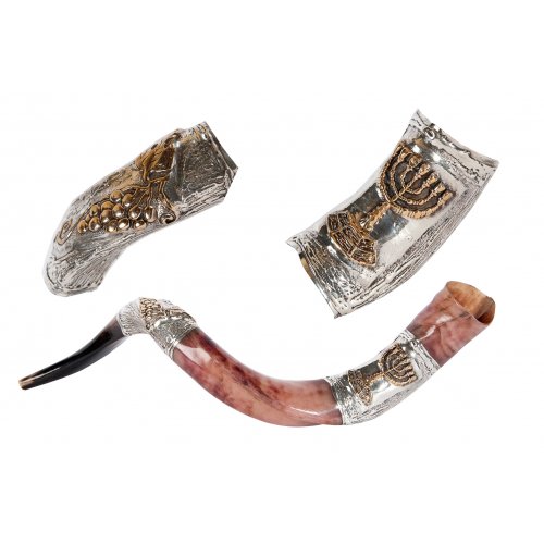 Sterling Silver Decorated Yemenite Shofar - Menorah