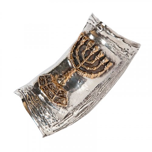 Sterling Silver Decorated Yemenite Shofar - Menorah