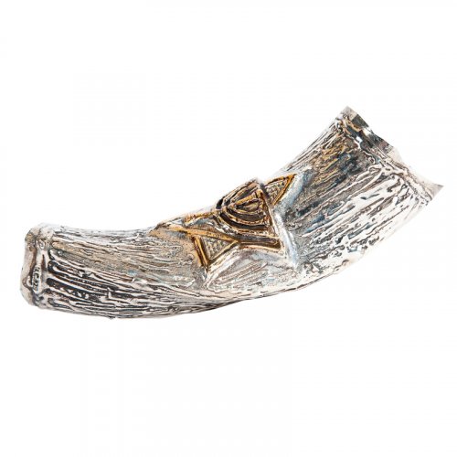 Sterling Silver Decorated Yemenite Shofar - Menorah and Star of David