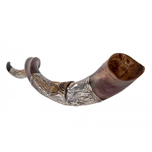 Sterling Silver Decorated Yemenite Shofar - Menorah and Star of David