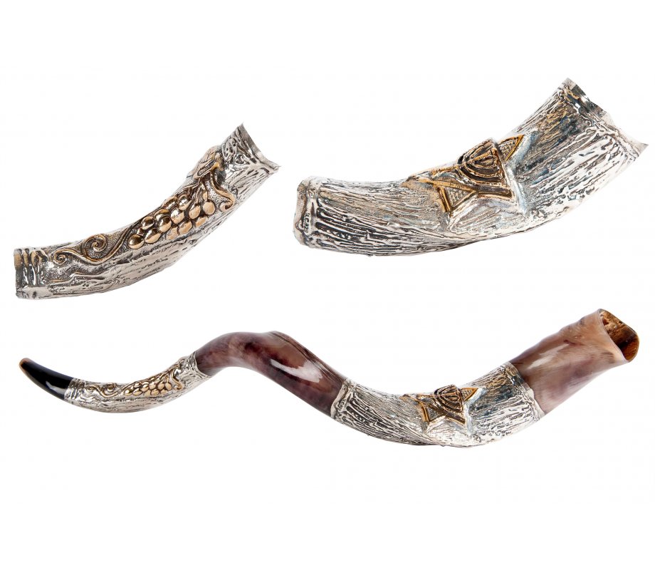 Sterling Silver Decorated Yemenite Shofar - Menorah and Star of David