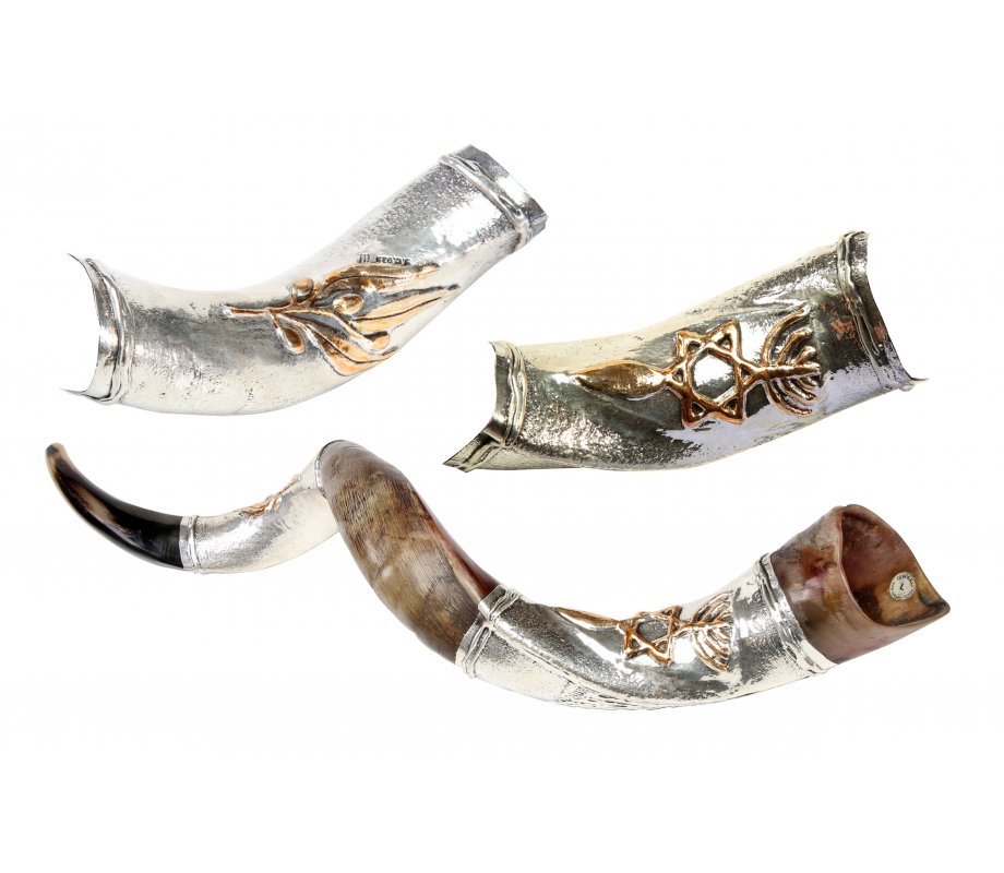 Sterling Silver Decorated Yemenite Shofar - Temple Menorah