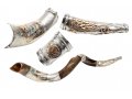 Sterling Silver Decorated Yemenite Shofar -Breastplate, Menorah, Olive Design