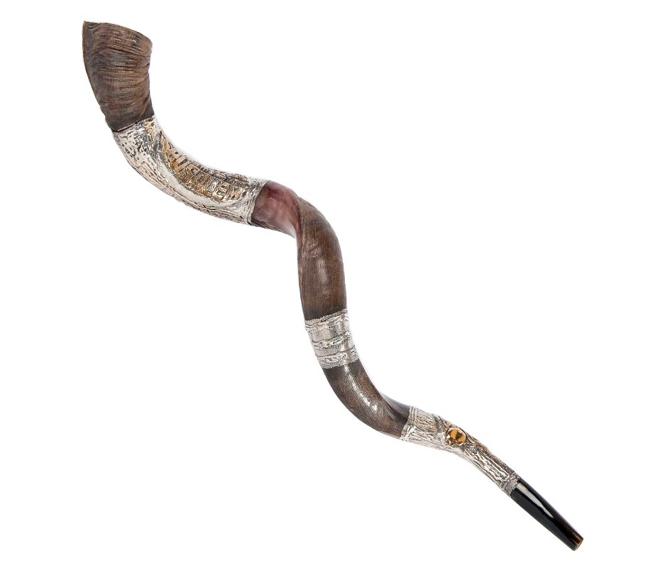 Sterling Silver Decorated Yemenite Shofar -Pomegranates and Jerusalem
