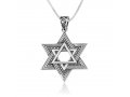 Sterling Silver Double Star of David Pendant Necklace  Smooth and Beaded Design