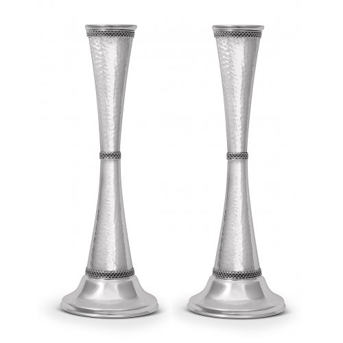 Sterling Silver Hammered Design Shabbat Candlesticks