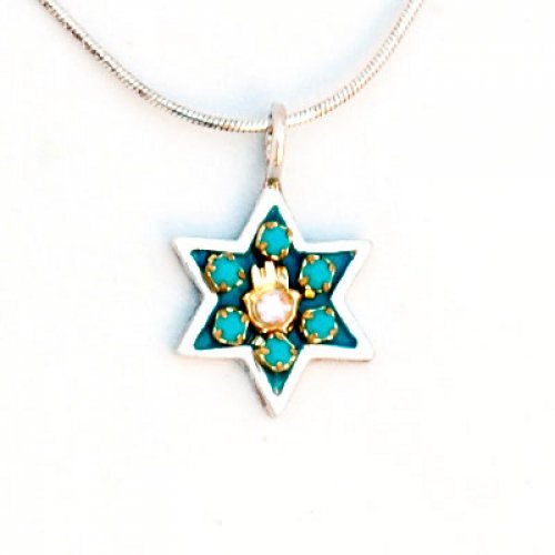 Sterling Silver Hamsa Star of David Necklace - Shahaf