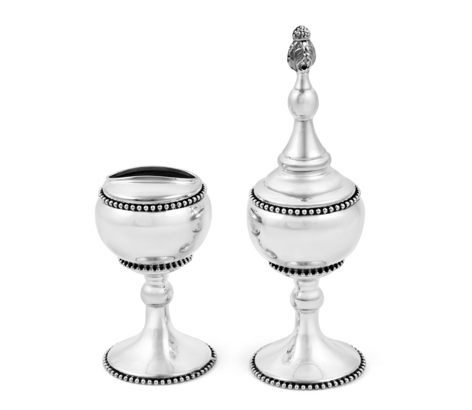 Sterling Silver Havdalah Set, Beaded Design - Large
