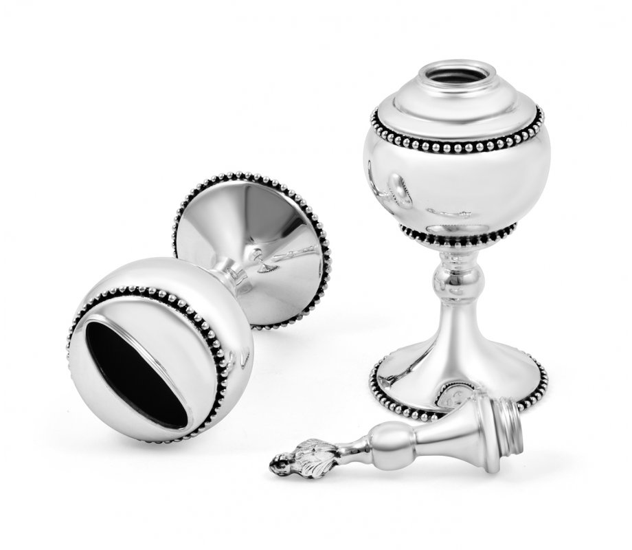 Sterling Silver Havdalah Set, Beaded Design - Large