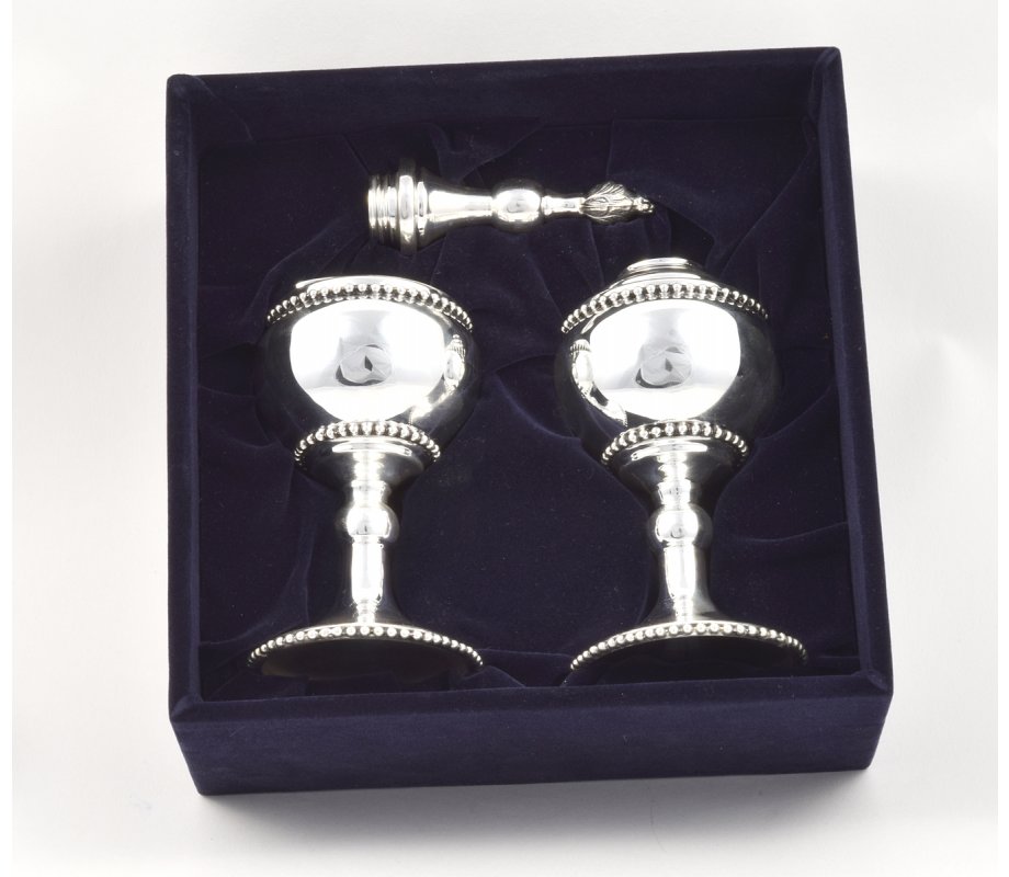 Sterling Silver Havdalah Set, Beaded Design - Large