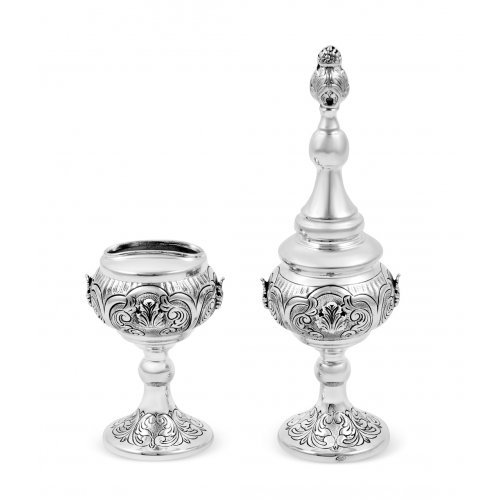 Sterling Silver Havdalah Set with Candle Holder and Spice Box - Swirling Design