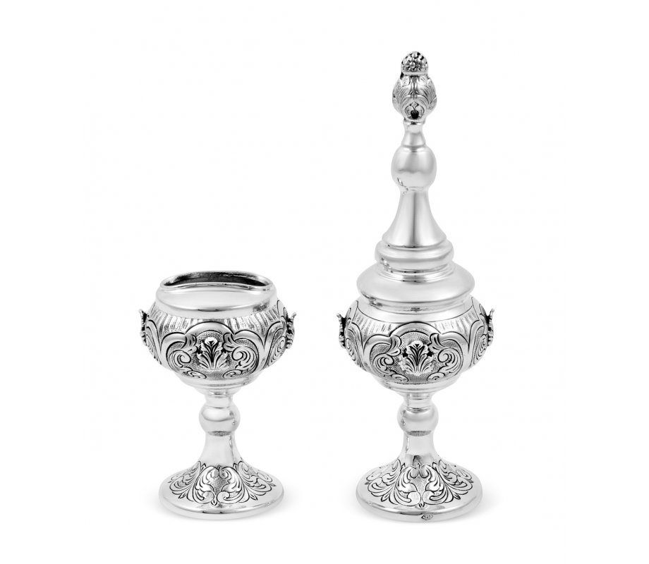 Sterling Silver Havdalah Set with Candle Holder and Spice Box - Swirling Design