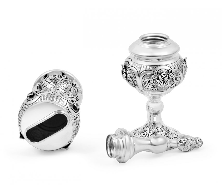 Sterling Silver Havdalah Set with Candle Holder and Spice Box - Swirling Design