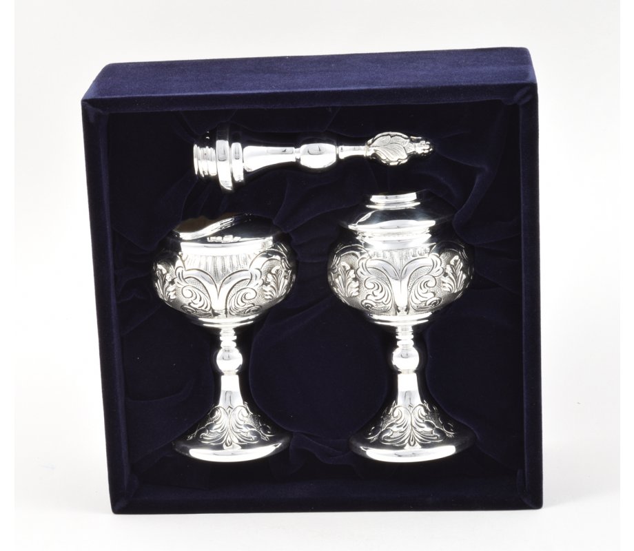 Sterling Silver Havdalah Set with Candle Holder and Spice Box - Swirling Design