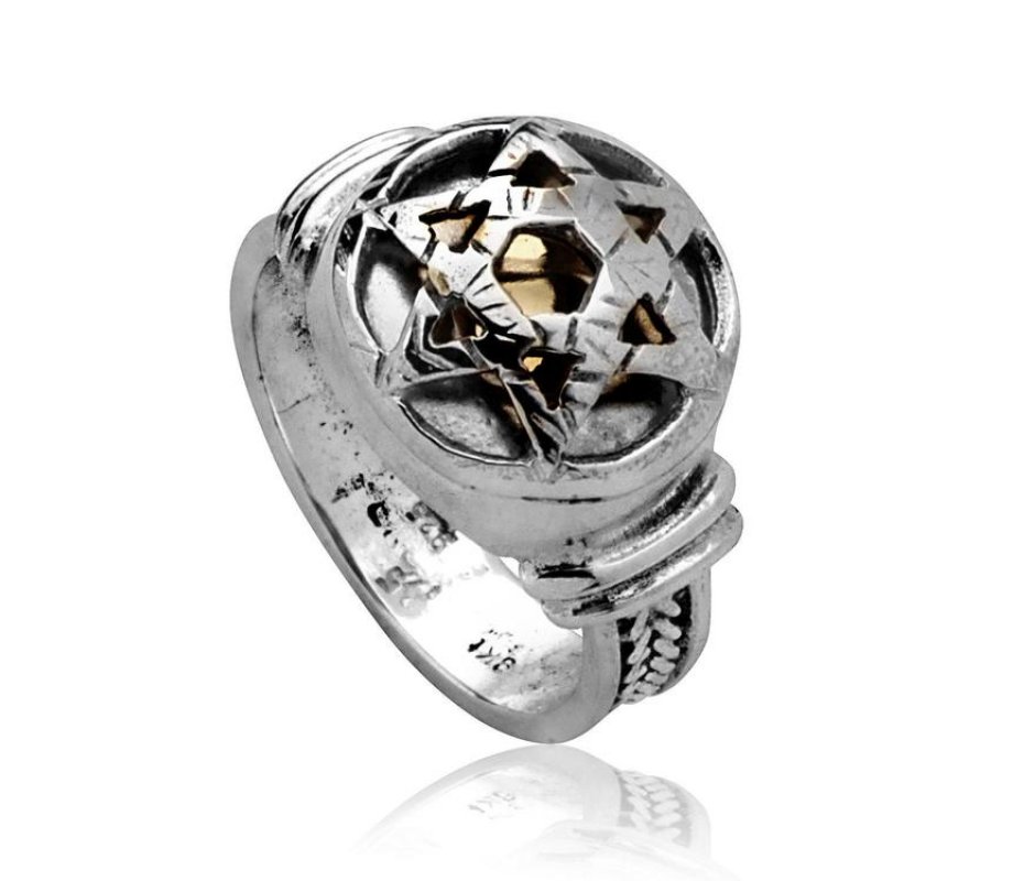 Sterling Silver Kaballah Ring with Silver Star of David over Five Metals - Ha'ari