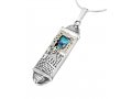 Sterling Silver Mezuzah Pendant Necklace with Roman Glass and Engraved Jerusalem