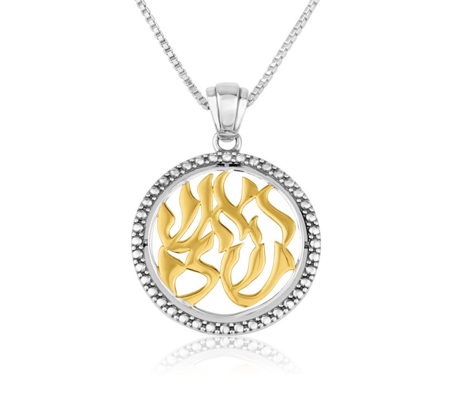 Sterling Silver Necklace Round Pendant with Gold Plated