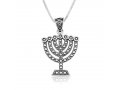 Sterling Silver Necklace  Seven Branch Temple Menorah Pendant  Bead Artwork Design