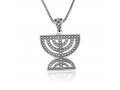 Sterling Silver Necklace, Double Temple Menorah Pendant - Bead Artwork Design