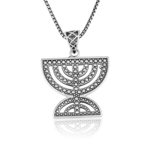 Sterling Silver Necklace, Double Temple Menorah Pendant - Bead Artwork Design