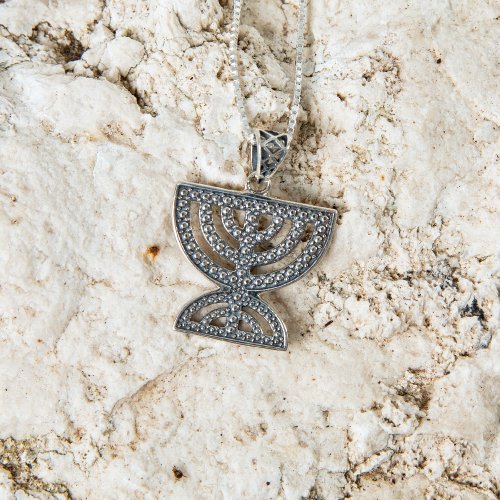 Sterling Silver Necklace, Double Temple Menorah Pendant - Bead Artwork Design
