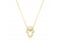 Sterling Silver Necklace, Yellow Gold Plated  Hamsa Hand Pendant with Zircons