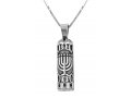 Sterling Silver Necklace with Mezuzah Pendant - Menorah Design