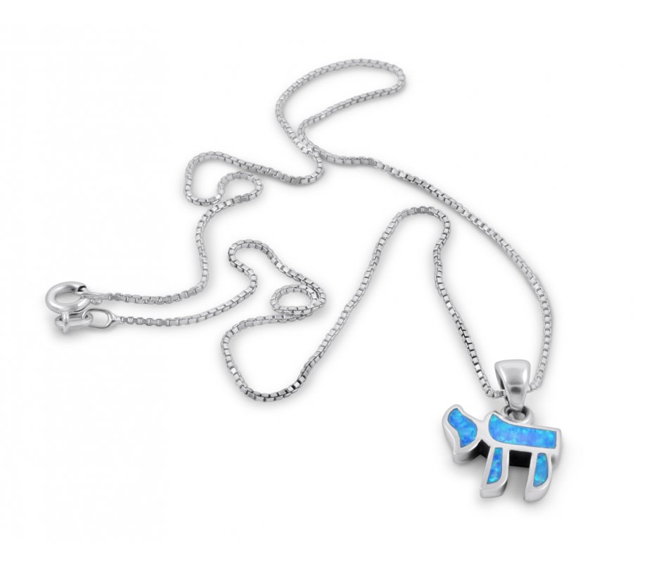 Sterling Silver Necklace with Opal Filled Chai Pendant